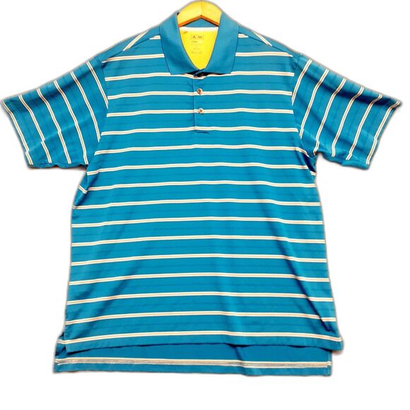 Adidas Golf Polo Shirt Mens XL Blue Yellow Striped Short Sleeve Climacool - Picture 1 of 9
